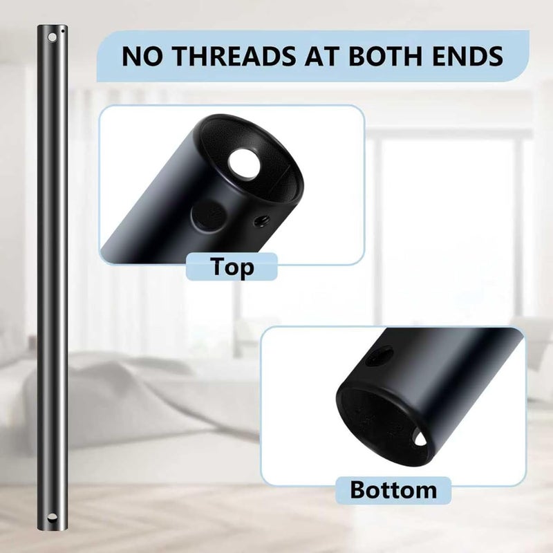 Puoyro 24 Inch Ceiling Fan Downrod with Extension Cable - 1 Inch Outer Diameter, Black Ceiling Fan Extension Rod,(No Threaded) Improves Airflow, Suitable for Various Ceiling Fans - Image 2